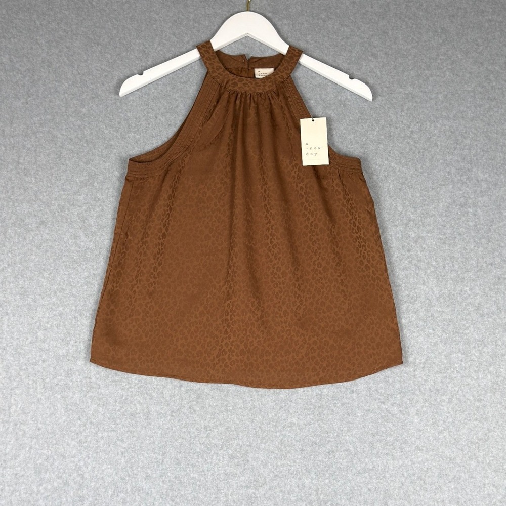 NWT A New Day Sz S Brown Leopard Print Halter Neck Sleeveless Blouse Top